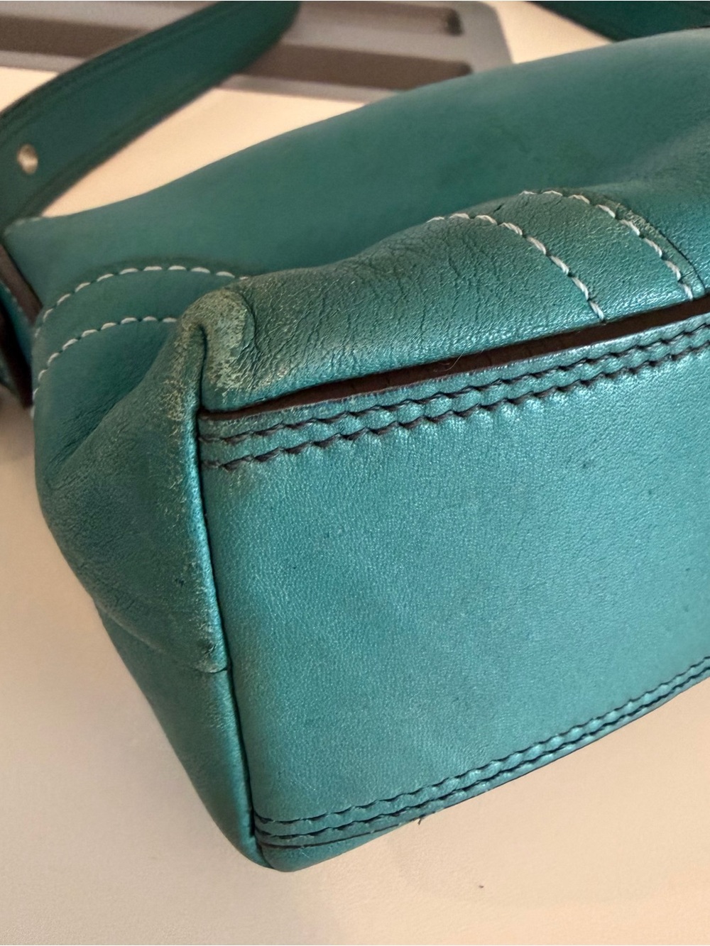 Coach Vintage Hamptons Demi Baguette Shoulder Bag Teal Leather - Picture 7 of 11